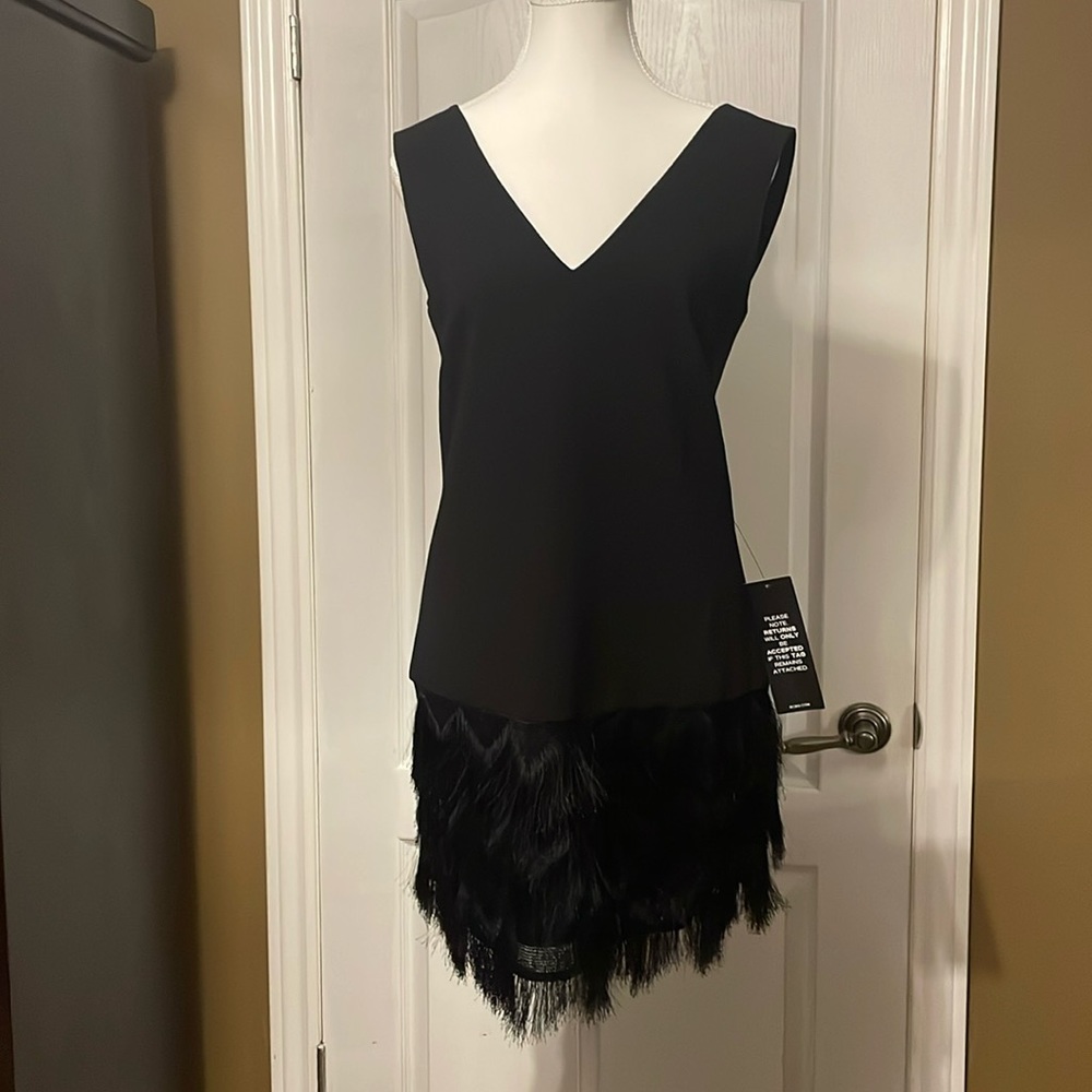 NWT BCBG Addilyn Cocktail Dress Little Black Dress Size 0 Mini Fringe 60s NYE